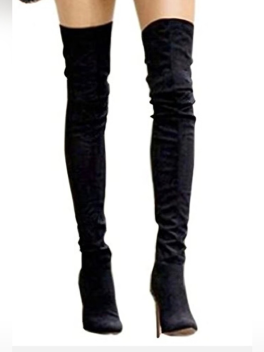 ShoeNTale Black Suede Feel Over-the-Knee Pointed Toe Boots